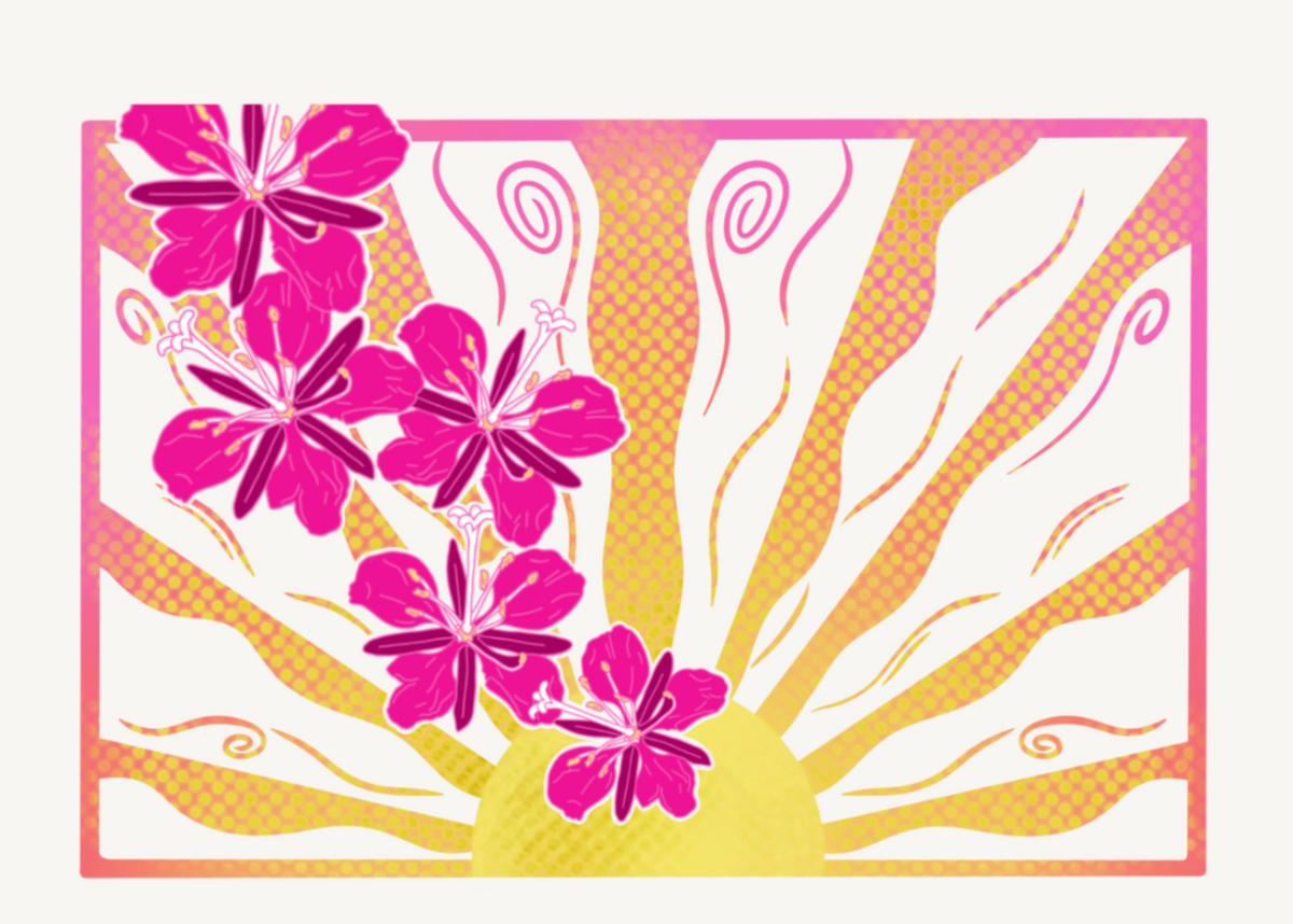Alaska's Sunfire and Fireweed Sticker 5" Clear Background